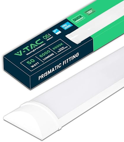 V-TAC Pantalla LED Luminaria 150 CM - 50W - Chip Samsung - Lámpara Rectangular 6000 Lumen IP20 para Pared, Garaje, Tienda - Tubo LED - Plafón LED Lineal - Luz Blanco Frío 6400K