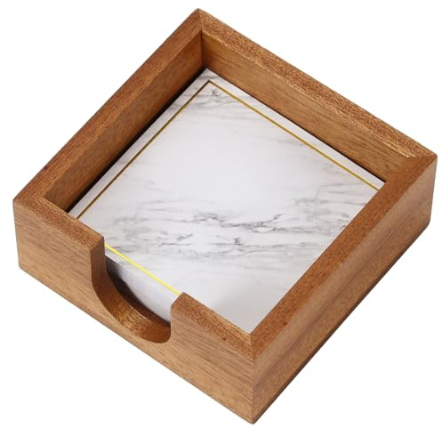 Sticky Note Holder, Wood Self Stick Note Pad Holder with Non-Slip Base, Cube Paper Holder Desk Organiser, Memo Pad Holder, Small Note Dispenser for Home Office Decor (Sapelli Wood)