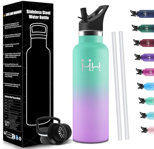 HoneyHolly Trinkflasche 750ML, BPA-Frei, Trinkflasche Edelstahl, Auslaufsichere Isolierflasche Doppelwandig, Wasserflasche Edelstahl, mit Strohhalm, Thermosflasche Kohlensäure Geeignet