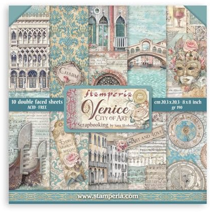 Stamperia - Scrapbook Paper Pad for Scrapbooking, Albums, Card Making, Bullet Journalling and More, Acid Free, Double-Sided, Perfect for Crafts and Gifting (Venice, City of Art) (20.3 x 20.3cm)