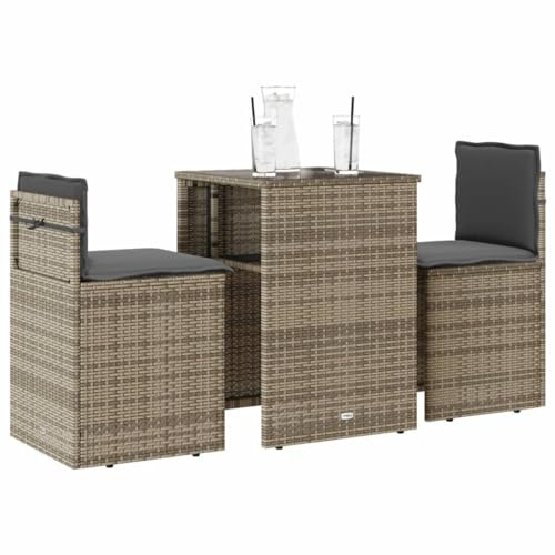 Woonisher 3-TLG. Bistro-Set mit Kissen Beige Poly Rattan Rattan gartenmöbel Set