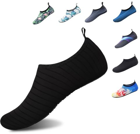 Water Shoes for Women Men Quick-Dry Barefoot Aqua Socks Swim Pool Non Slip Surf Yoga Exercise Outdoor Trave Essentials Black Stripe 46/47