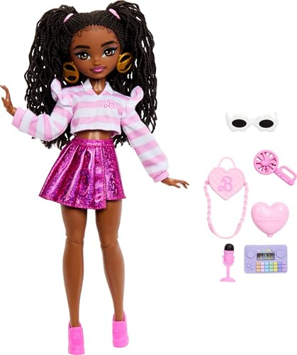 Barbie Dream Besties Barbie ”Brooklyn”-modedocka och accessoarer, ställbar med brunt hår och leksaksdelar med danstema, JKP51