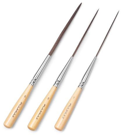 Extra Langer Linierpinsel - 3 Stück Künstlerpinsel aus Ochsenhaar für Ausfüllen von Ecken, Markieren, Umranden und zum Gestalten von Kantenrändern | ideal für Aquarell, Acryl und Öl