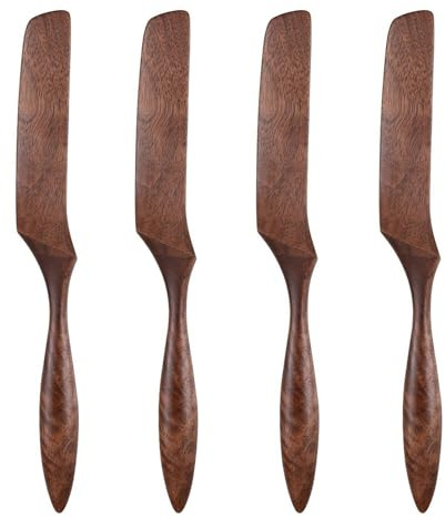 UPTALY Lot de 4 couteaux à beurre en bois de noyer noir (20 cm), couleur naturel, style minimaliste, grattoirs à confiture en bois, spatule à crème, pour cuisine, restaurant, pâtisserie