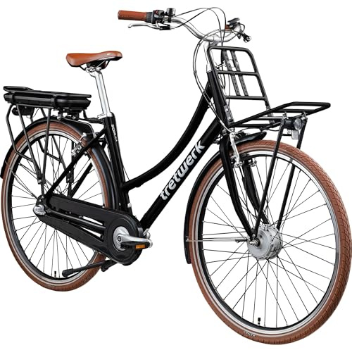 Tretwerk Sophia E Bike Damen Herren 28 Zoll Pedelec 3 Gang Elektrofahrrad mit 522 Wh Elektro Damenfahrrad Citybike mit Bluetooth und App (schwarz, 49 cm)
