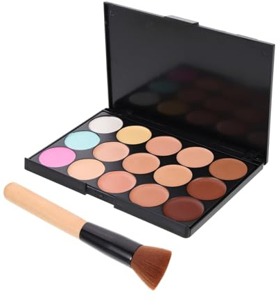 WOFASHPURET Palette Correcteur Teint 2 Pièces, Kit Maquillage Visage Petit Format, Crème Correctrice, Pinceau Plat, pour Femmes, Maquillage Photo et Quotidien