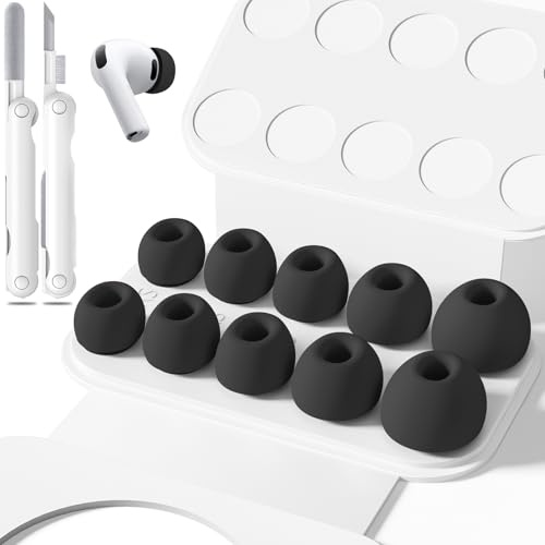 Inesore Replacement Ear Tips for AirPods Pro 3, 5 Size-Black | with Hole for Noise Reduction, Silicone Earplugs for AirPod Pro 3 with Cleaning Set & Portable Storage Box, 5 Pairs