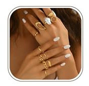 Uwiyo 12 Stück Gold Silber Chunky Ringe für Frauen, Gold Silber Verstellbare Stapelbare Ringe Vintage Knuckle Ring Einfacher Offen Rings Chunky Dick Goldringe Silberringe für Damen (Golde Set 4)