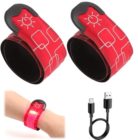 HENGBIRD Bracciale LED ricaricabile, 2 pezzi di nastro luminoso con USB, per jogging, fascia riflettente, unisex, luce di sicurezza notturna, per jogging, corsa, ciclismo, passeggiate con il cane