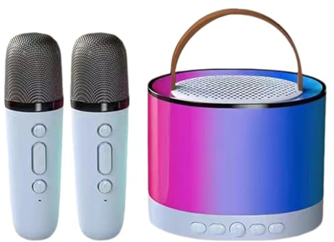 Buhdjfnke Mini Macchina per Karaoke Blu con 2 Microfoni Wireless, Altoparlante Bluetooth Portatile