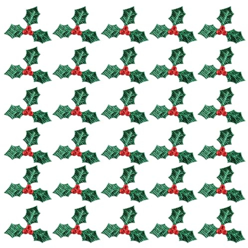 GLEAVI 200 Bacche Rosse Artificiali di Agrifoglio con Foglie Verdi 3,7 Cm – Decorazioni Natalizie per Scrapbooking, Toppe Termoadesive per Maglioni Brutti e Calze – Accessori