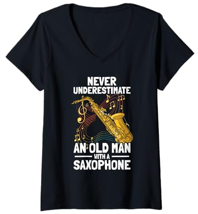 Women's Old Man with a Saxophone Player V-Neck T-Shirt