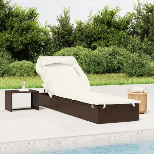 Massbinet Gartenliege mit Auflagen Wetterfest Lounge Sonnenliegen Set Outdoor Poly Rattan Gartenmöbel Set Sonnenliege mit Faltdach Braun 213x63x97 cm Poly Rattan