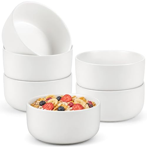 PBSKM 800 ml Ceramic Cereal Bowls Set of 6, Large White Soup Bowl | Porcelain Breakfast Serving Bowls for Dessert Pasta Noodle Salad - Microwave & Dishwasher Safe, Stackable