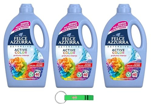 Felce Azzurra, detersivo liquido per lavatrice, 40 lavaggi, colore attivo, 1,595 l, con portachiavi Beni Culinari in omaggio, 3 pezzi