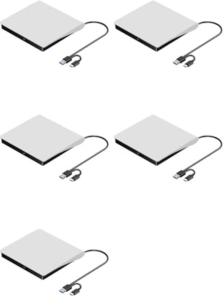 Vjsujehgy 5X unità CD Dvd +/-RW Esterna, USB 3.0 e USB-C Masterizzatore Portatile per Lettori CD e Dvd Rom Lettore, Masterizzatore, Riscrittore, unità Disco, Bianca
