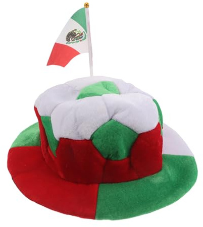 Healifty Football Carnival Hat Comfortable Fan Cosplay Headgear with Mexico National Flag and Pole, Lightweight Velvet Soccer Game Day Hat for Supporters for Parties and Festivals