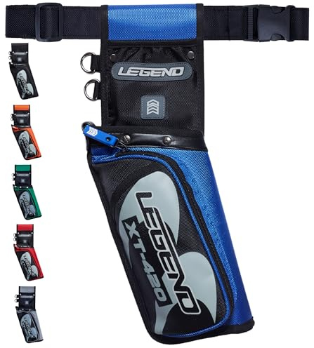 LEGEND XT420 Arrow Quiver - Quiver Arrow Holder, Archery Quiver with 3 Arrow Tube, Durable Nylon Hip Quivers with Multiple Pockets for Archery Accessories, Score Card & Tools - Right Handed, Blue
