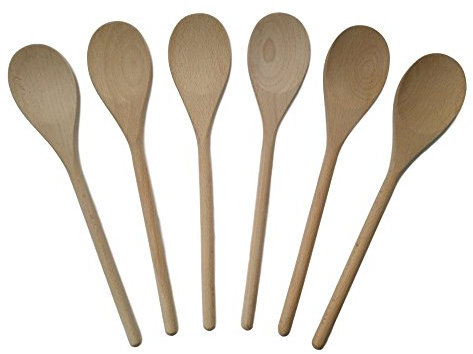 Lot de 6 cuillères rondes en bois de hêtre 30,5 cm
