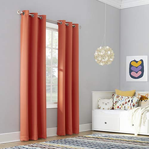 Sun Zero Riley Kids Bedroom Blackout Grommet Curtain Panel, 40 x 63, Tangerine Orange