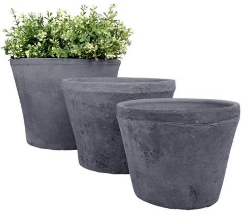 Esschert Design Lot de 3 Grands Pots Ronds en Terre Cuite Gris