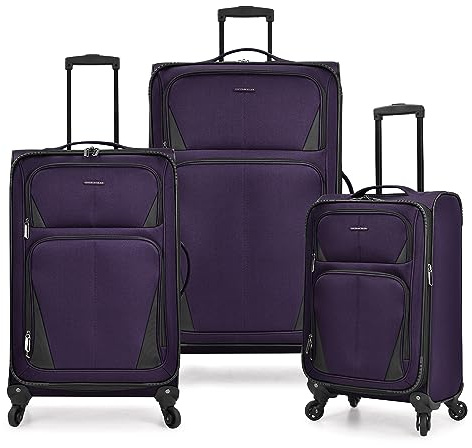 U.S. Traveler Aviron Bay Expandable Softside Luggage with Spinner Wheels, Purple, 3-Piece Set