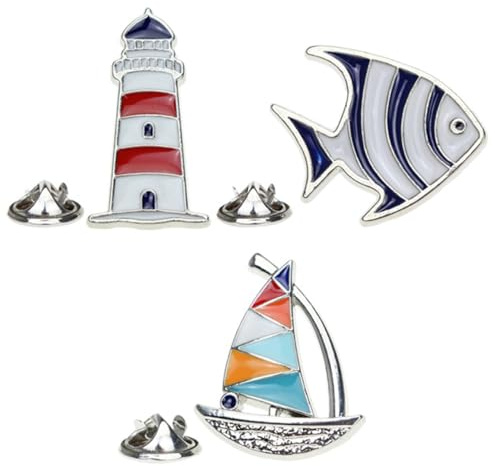 PRETYZOOM Maritime Anstecknadeln Set 3 Stück Emaille Broschen Fisch Segelboot Leuchtturm Küstenstil Anstecker Für Strandparty Und Alltag