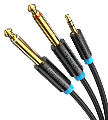 VENTION Cable de 3,5mm a Doble 6.35mm Mono Audio Jack Divisor de Macho a Macho Compatible con Computadora Portátil, Mezclador, Amplificador, Guitarra 0,5m