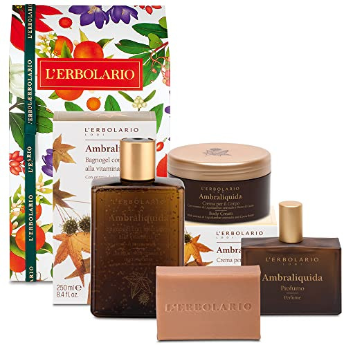 L' Erbolario - AMBRALIQUIDA - Confezione regalo in scatola originale (bagnoschiuma 250 ml, crema corpo 250 ml, profumo 50 ml, sapone 100 gr)