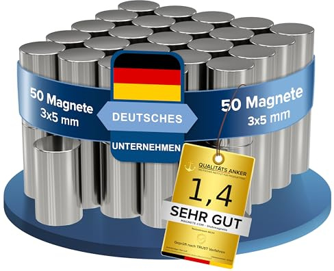 MAGNETE.COM - Magneti al neodimio, extra resistenti, diametro 3 x 5 mm, super magneti, forza adesiva circa 0,5 kg, magneti per lavagna bianca, bacheca, lavagna magnetica, officina