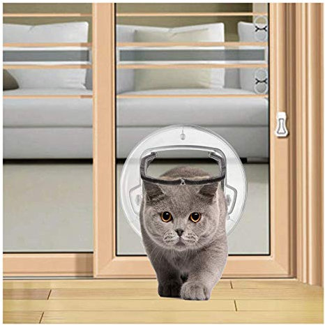 Katzenklappen Hua Haustiertür/Katzenklappe, 4-Wege-Verriegelung Und Stummem Bürste, PC-runder Transparenter Magnetismus-Klappentür Für Glas-Metalltür Und Fenster