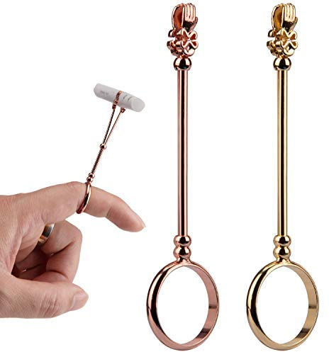 AIEX 2pcs Bague Porte-Cigarette Dame Élégant Protégez Votre Doigt Fumeur Bague Porte-Monnaie pour Hommes et Femmes Or et Or Rose, M 17 mm
