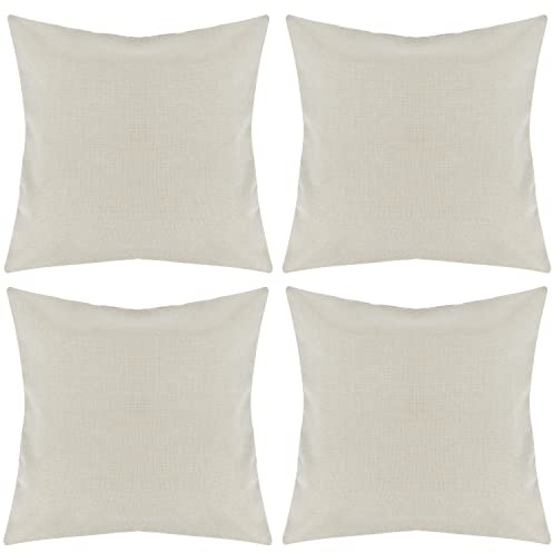 BELLE VOUS Blank Sublimation Pillow/Throw Cases (4 Pack) - 45 x 45cm / 17.72 x 17.72 inches - Cream Polyester Cushion Covers with Invisible Zippers for DIY Press Printing/Heat Transfer and Sofa Decor