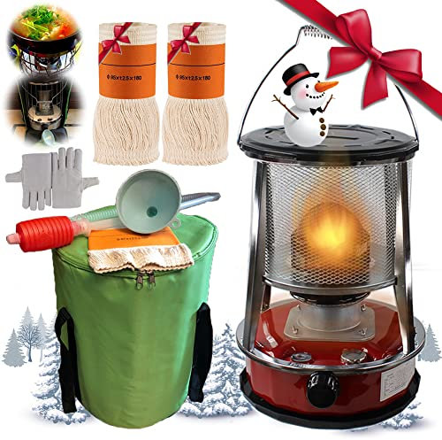 YMWD Petroleum Heizung Heizer mit Umfallschutz, Tragbarer Effizienter Petroleumofen für InnenräUme, Mobile Heizung Ohne Strom Innen mit 2 Docht für Indoor Zeltheizung Camping Kochen,Rot 4.5l