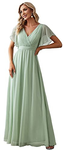 Ever-Pretty Women's V-Neck Ruffles Sleeves Chiffon Floor Maxi Party Dress Bridesmaid Mint Green 16UK