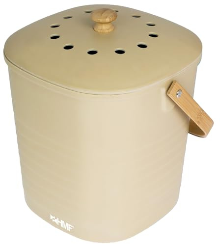 HMF Nachhaltiger Biomülleimer Küche, Geruchsdichter Komposteimer mit Deckel | 6 Liter | Beige