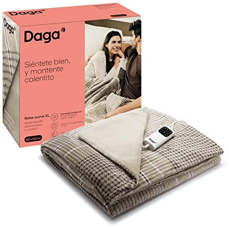 DAGA Manta térmica eléctrica de Sofá Relax Suave XL, Tecnología Intellisense, Tejido Ultrasuave, Multi-Temporizador, 6 Niveles de Temperatura, 140x180 cm