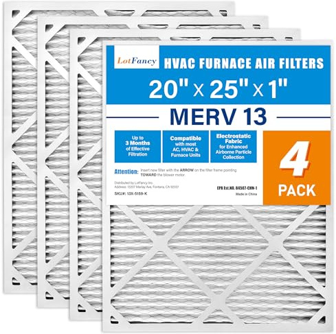LotFancy 20 x 25 x 1 Luftfilter, MERV 13 AC Ofenfilter, 4 Stück gefaltete Klimaanlage HVAC Filter (tatsächliche Größe: 50 x 62 x 1 cm)