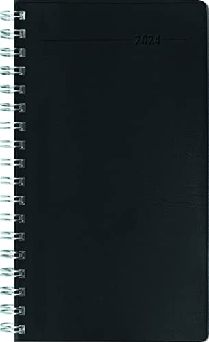 Slimtimer Ringbuch PVC schwarz 2024 - Taschen-Kalender 9x15,6 cm - Ringbindung - fester PVC-Einband - Weekly - 128 Seiten - Alpha Edition