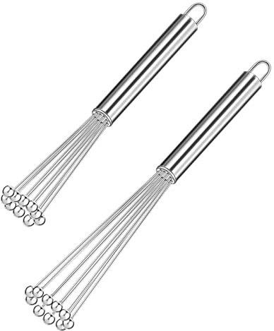 Set di 2 fruste da cucina in acciaio inox, frusta in acciaio inox, frusta piccola palla, frusta per uovo, set per cucinare, mescolare, frusta, frusta, frusta (2 pezzi)