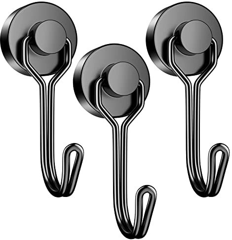 Grtard 3 Pack Magnetic Hooks 25Lbs Neodymium Magnet with Hooks, Magnets with Hooks, Strong Swivel Magnetic Hooks for Hanging, Grill Utensils Tools, Key Holder, Indoor Outdoor Hanging
