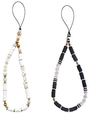 2 Stück Handy Lanyard Böhmische Anti-Verlorene Handykette Handy Straps Vintage LOVE Alphabet Buchstabe Perlen Kette Strap Telefon Anhänger Mobile Phone Chain Handy Schmuck Hängende Schnur