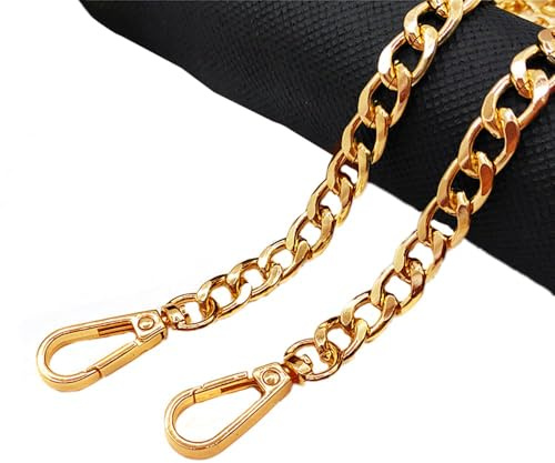 Taschenkette,Taschenkette Metall Kette Schulterriemen Breite 9,5 mm,DIY Gewebte Taschenkette Taschenriemen Metalltaschenkette Aluminiumkette,für Handtaschen,Umhängetaschen,Geldbörsen,Hell Gold,120cm