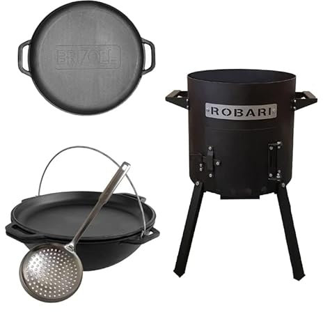 Feuerofen + Gusseisen Kasan 8 L mit Pfannendeckel + Schaumlöffel SET WOK Kazan