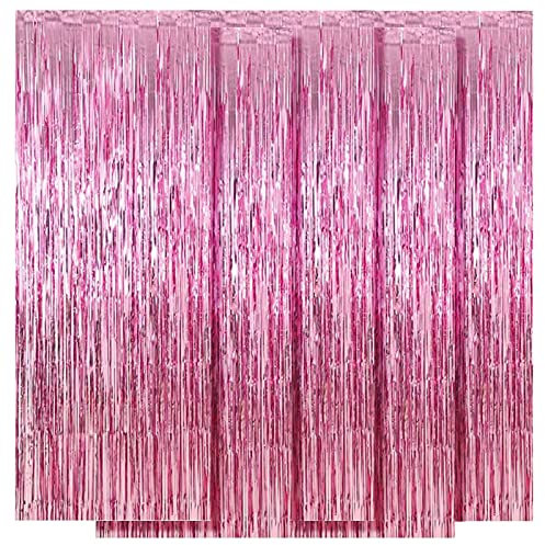 5 Stück Rosa Metallic Lametta Vorhänge 1 x 2.5M Folien Fransen Lametta Vorhange Hintergrund für Geburtstag Partydekor Verlobung Hochzeit Weihnachten Neujahr Dekoration (Rosa)