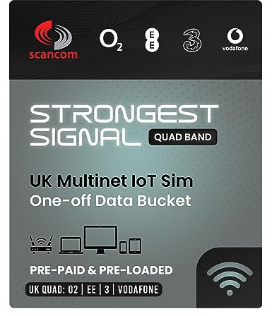UK Multi-Network Quad Band Data Sim Card - One-off Data Allowance for 12 months - Automatically Connects to EE, Three, O2 or Vodafone at the location in use (5GB)