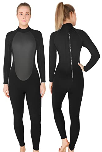 REALON Full Wetsuit Mens Womens 4/3mm Neoprene Diving Scuba Triathlon Wet Suits Cold Water Keep Warm Back Zipper Long Sleeve Thermal Swimsuit