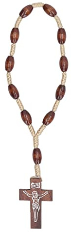 Tissting Catholic Cross Rosary Necklace, Wooden Prayer Beads Prayer Holy Soil Cross for Catholic Christians Religious Communion Baptism Mass Bible