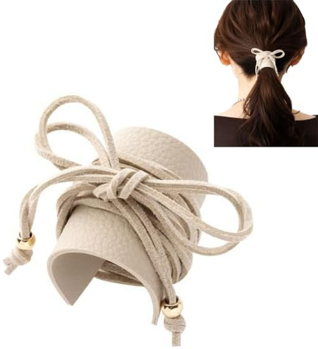 Yurosiay Damen Leder Haargummi Mode PU Leder Haarseil Elastische Haargummis Handgemachte Pferdeschwanzhalter Verstellbare Haargummi Band Vintage Haarschmuck Leder für Frauen Mädchen Braun